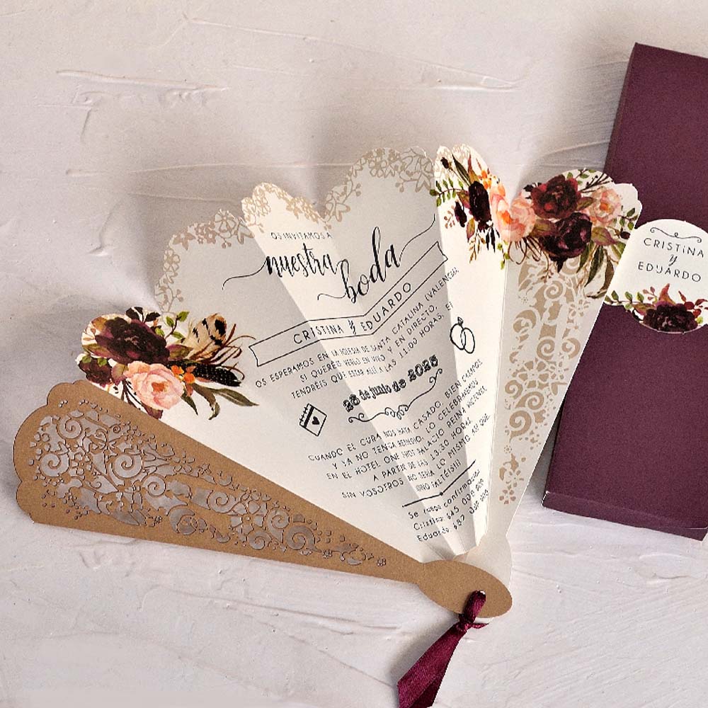 Invitación abanico con flores 39818