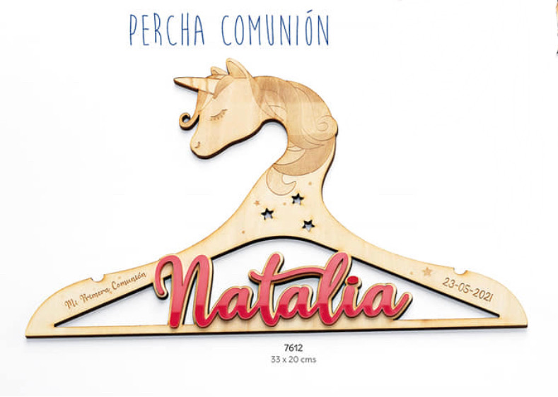 Percha unicornio madera comunión 7612