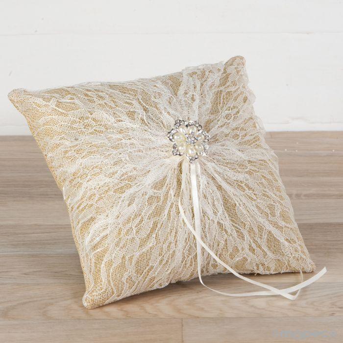 Cojín de Alianzas Burlap con Blonda Roche de Perlas A89