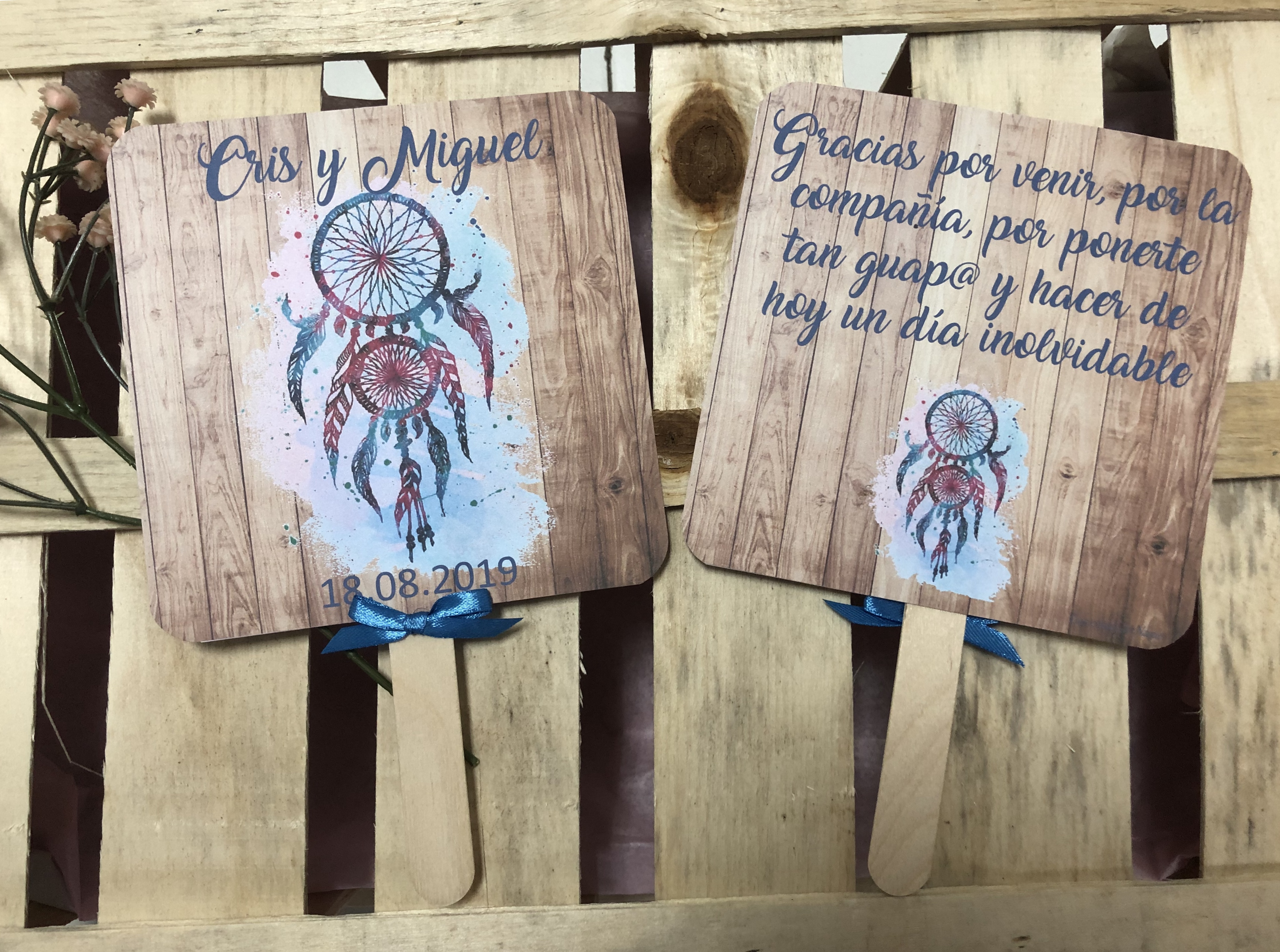 Pai pai boda atrapasueños fondo madera
