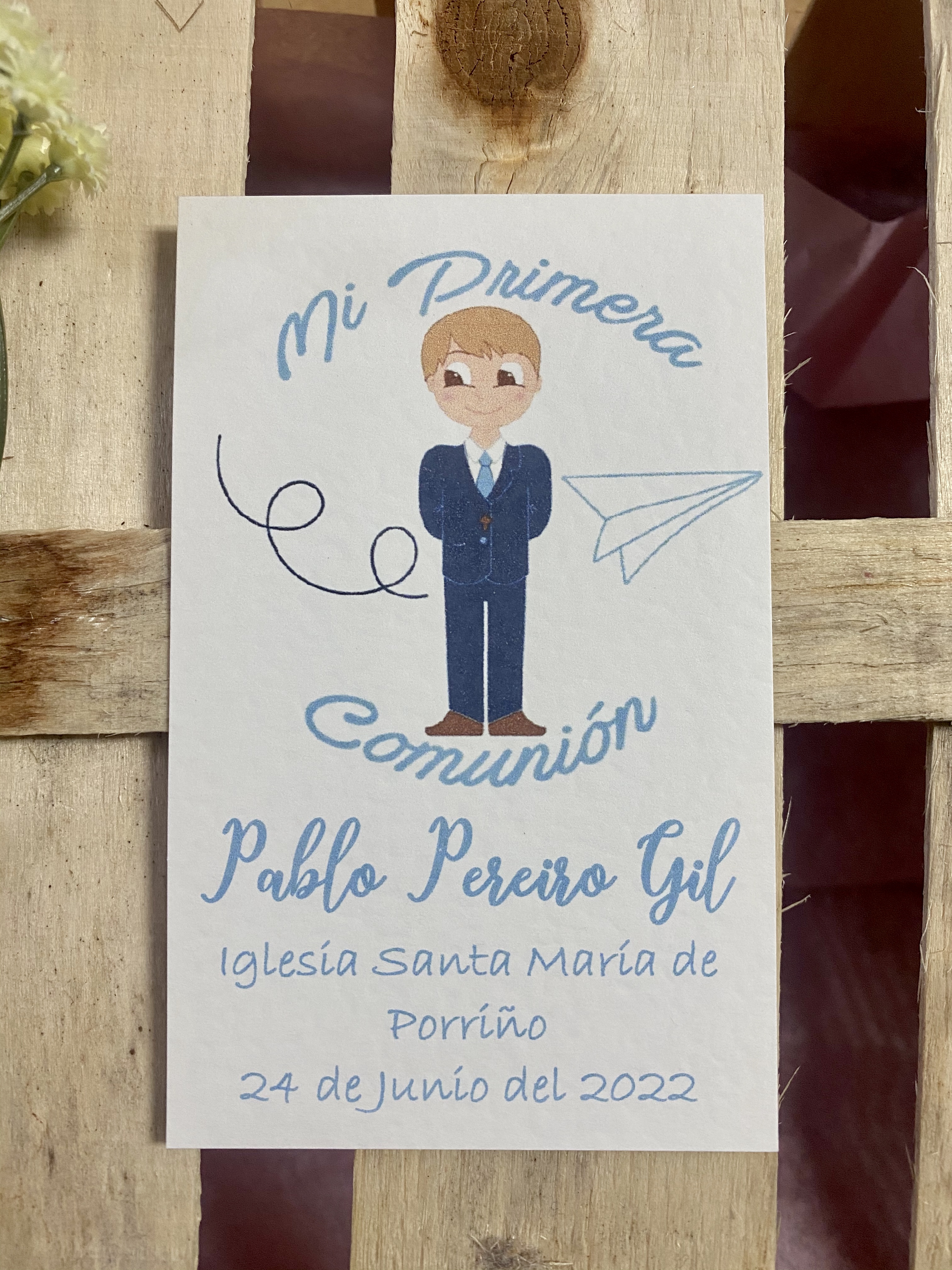 Estampa comunión niño avión