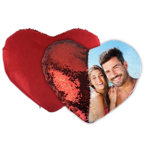 Cojín personalizado lentejuela reversible corazón rojo