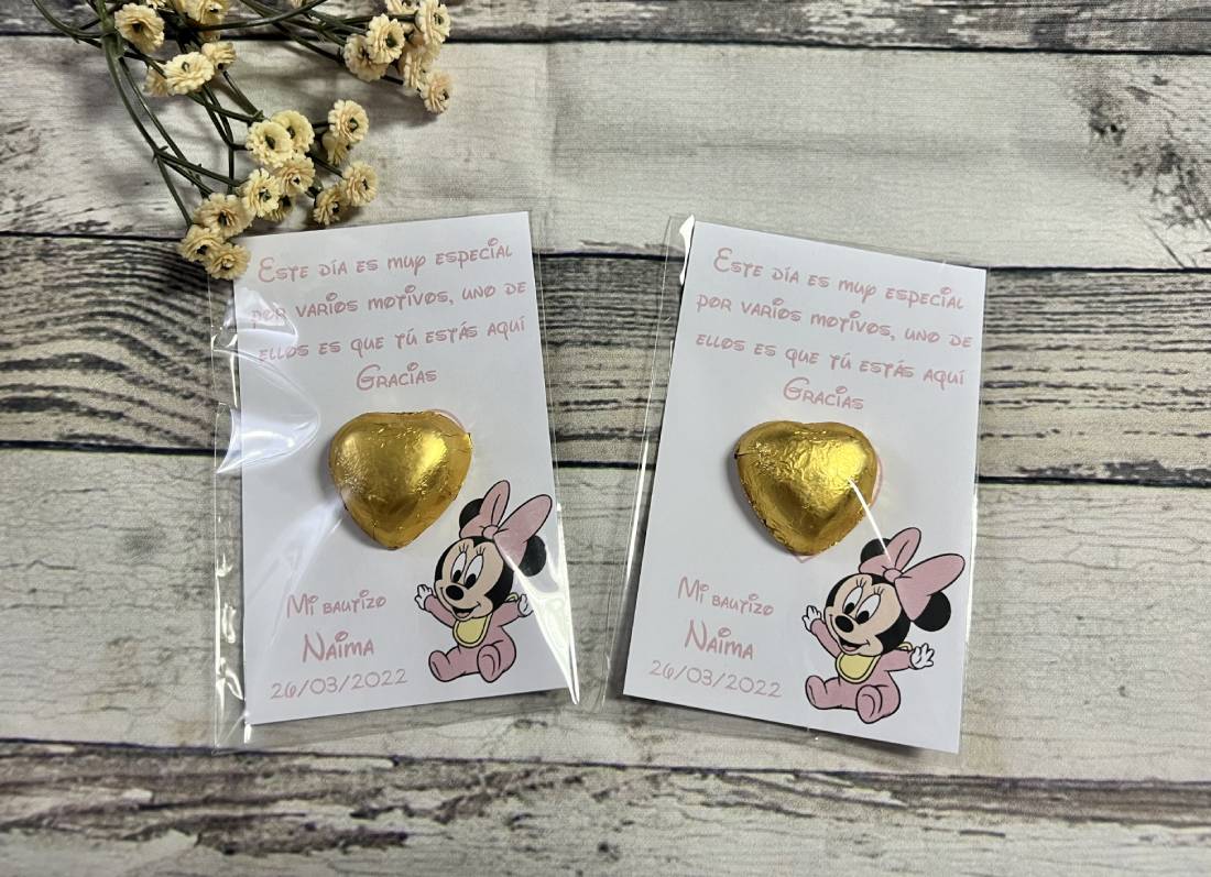 Tarjeta de agradecimiento con gominola baby minnie