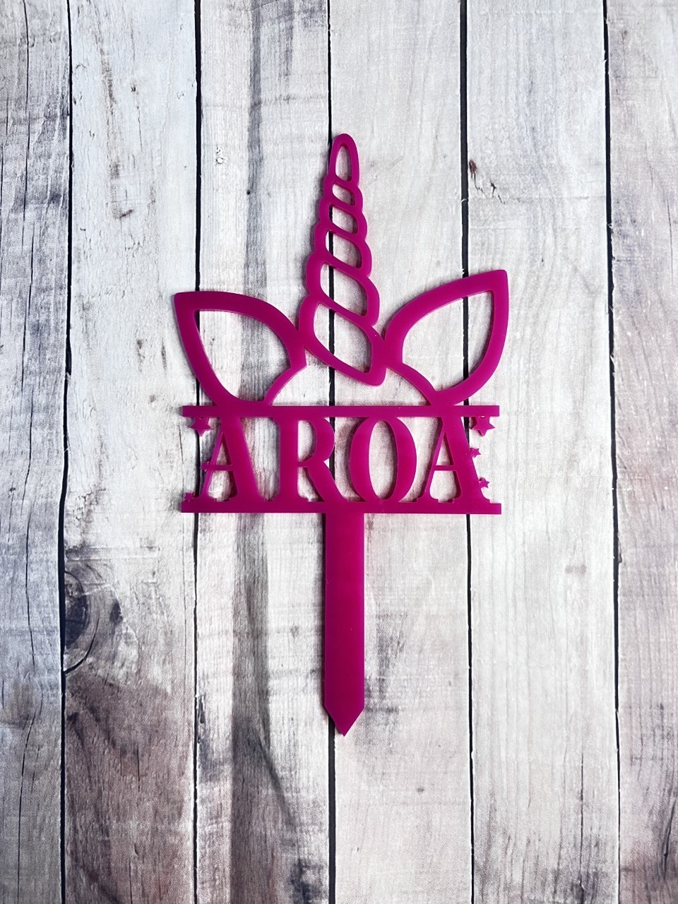 Cake topper metacrilato rosa fucsia unicornio