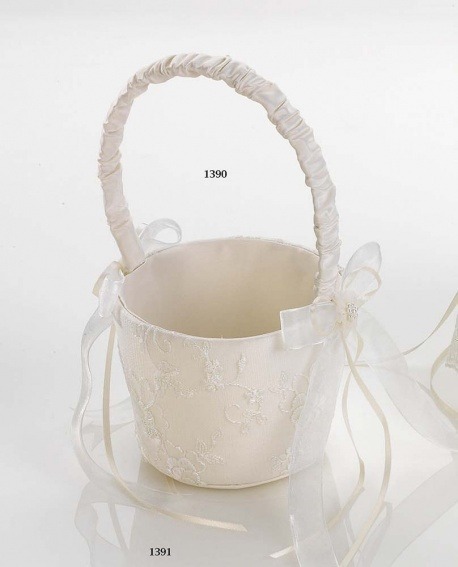 Cesta con bordado de flores para arras y pétalos 1390