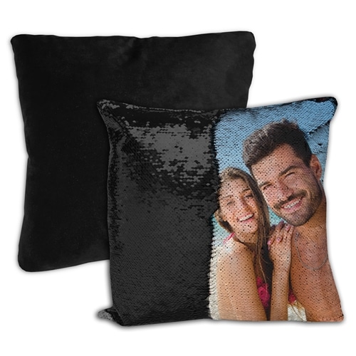 Cojín personalizado lentejuela reversible 40×40 color negro