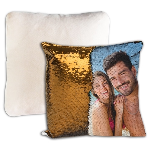 Cojín personalizado lentejuelas reversible 40×40 color dorado