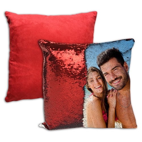 Cojín personalizado lentejuelas reversible 40×40 color rojo