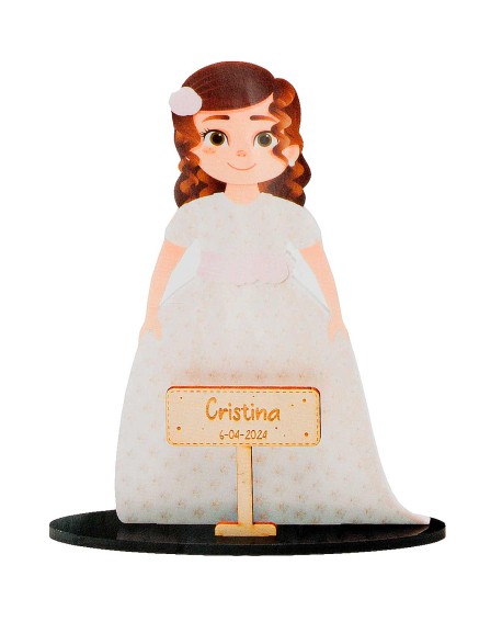 Figura personalizada para tarta niña comunión fajín rosa 7655