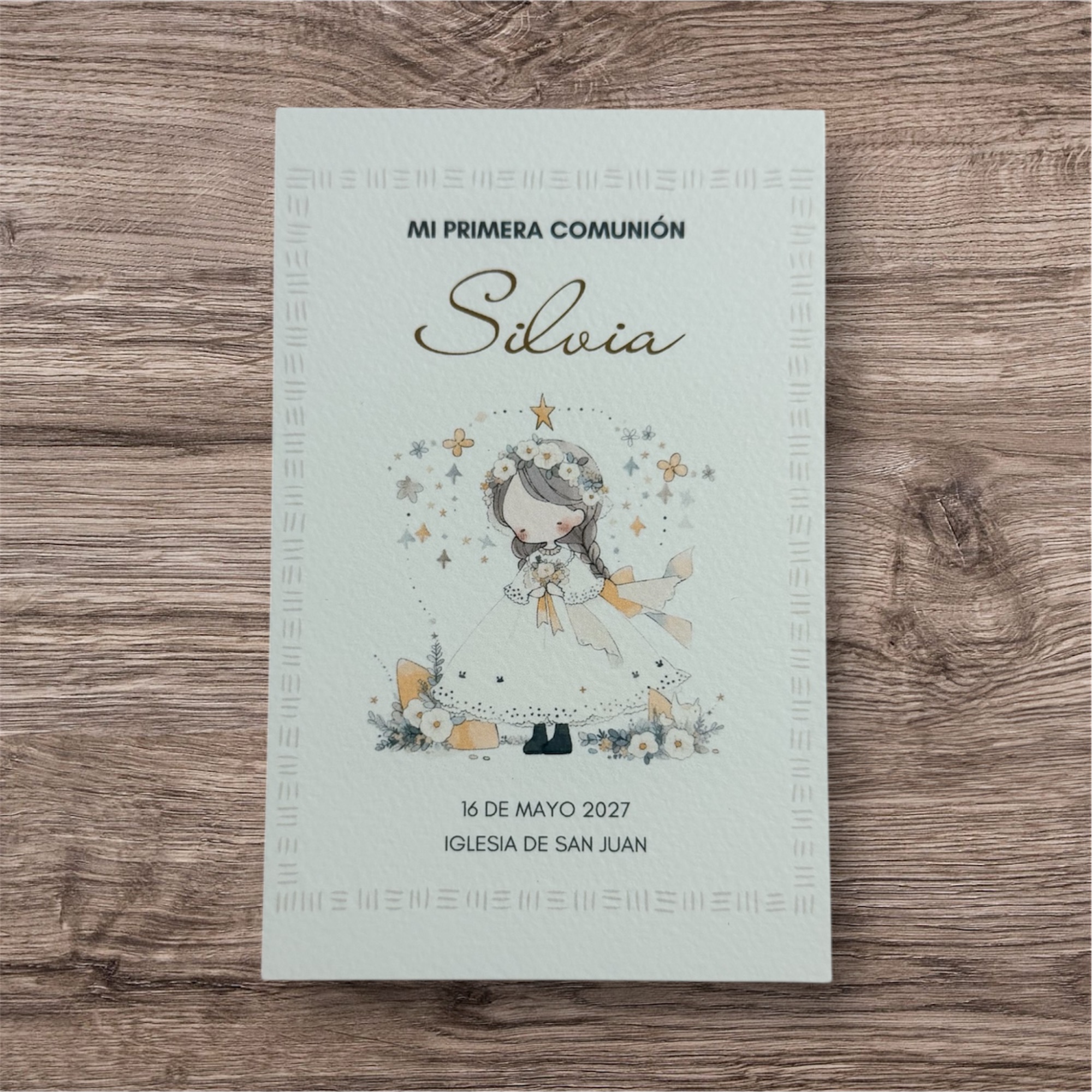 Estampa comunión niña flores y estrellas