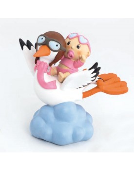 Figura pastel cigüeña volando rosa 1558