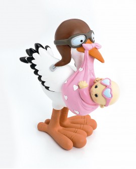 Figura pastel cigüeña bebé pico rosa 1562