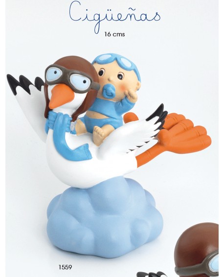 Figura pastel cigüeña volando azul 1559