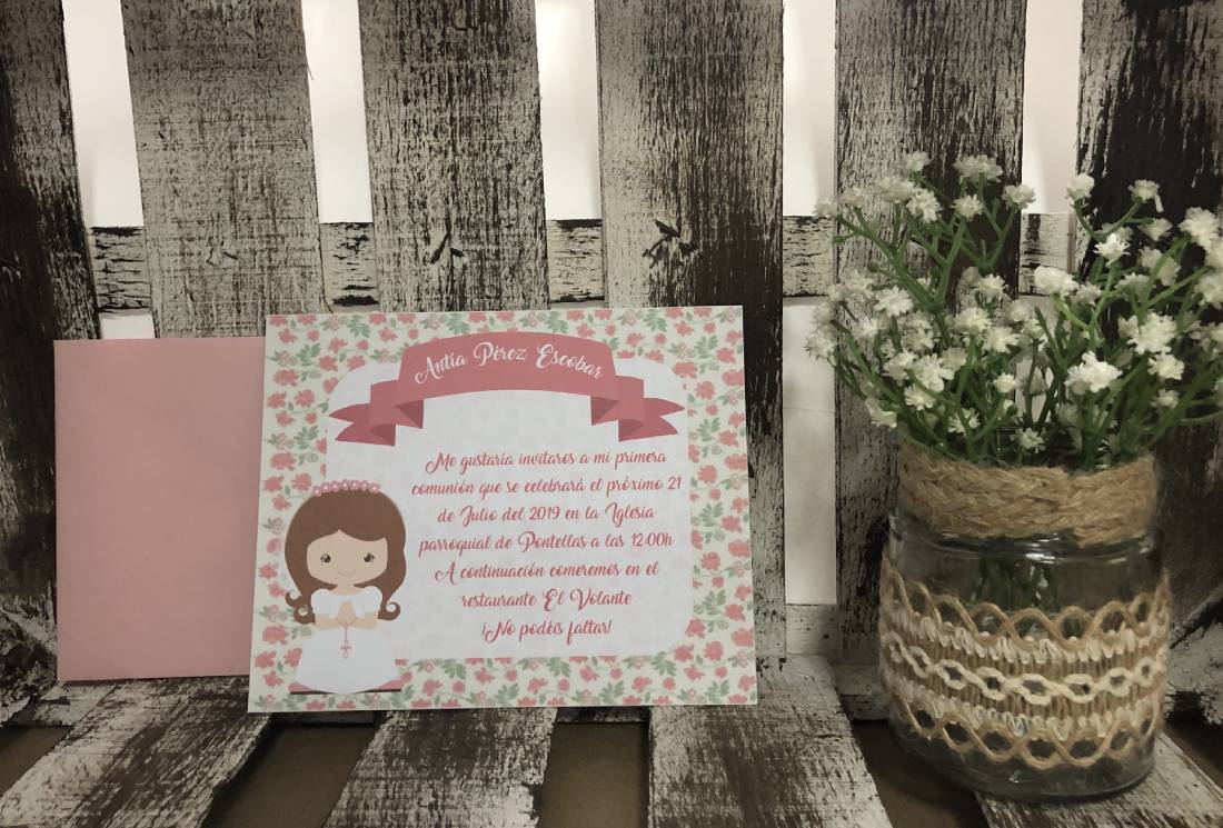 Invitación comunión niña rosario