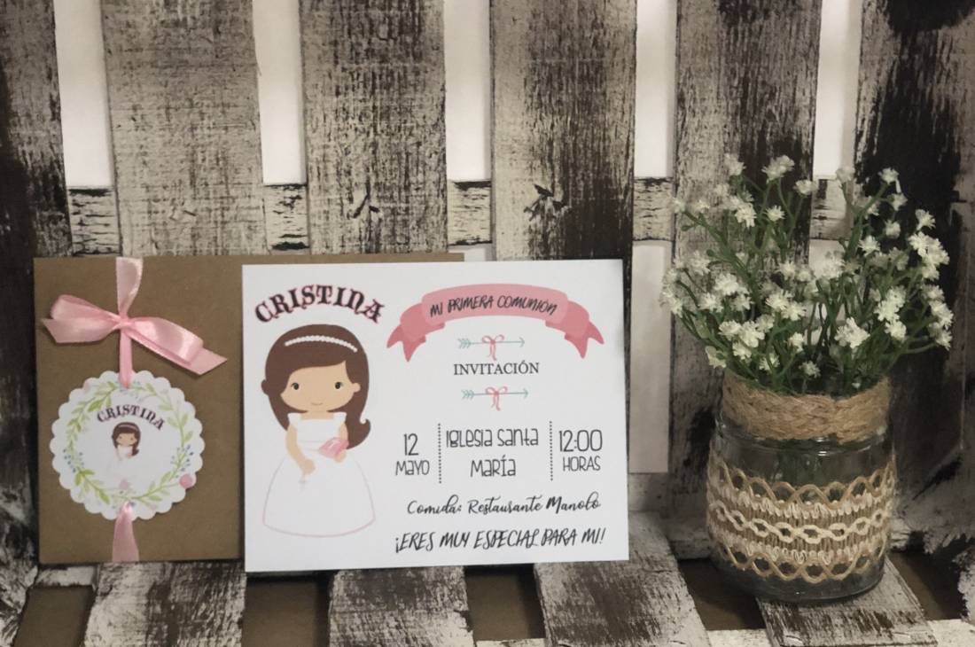 Invitación comunión niña lazo