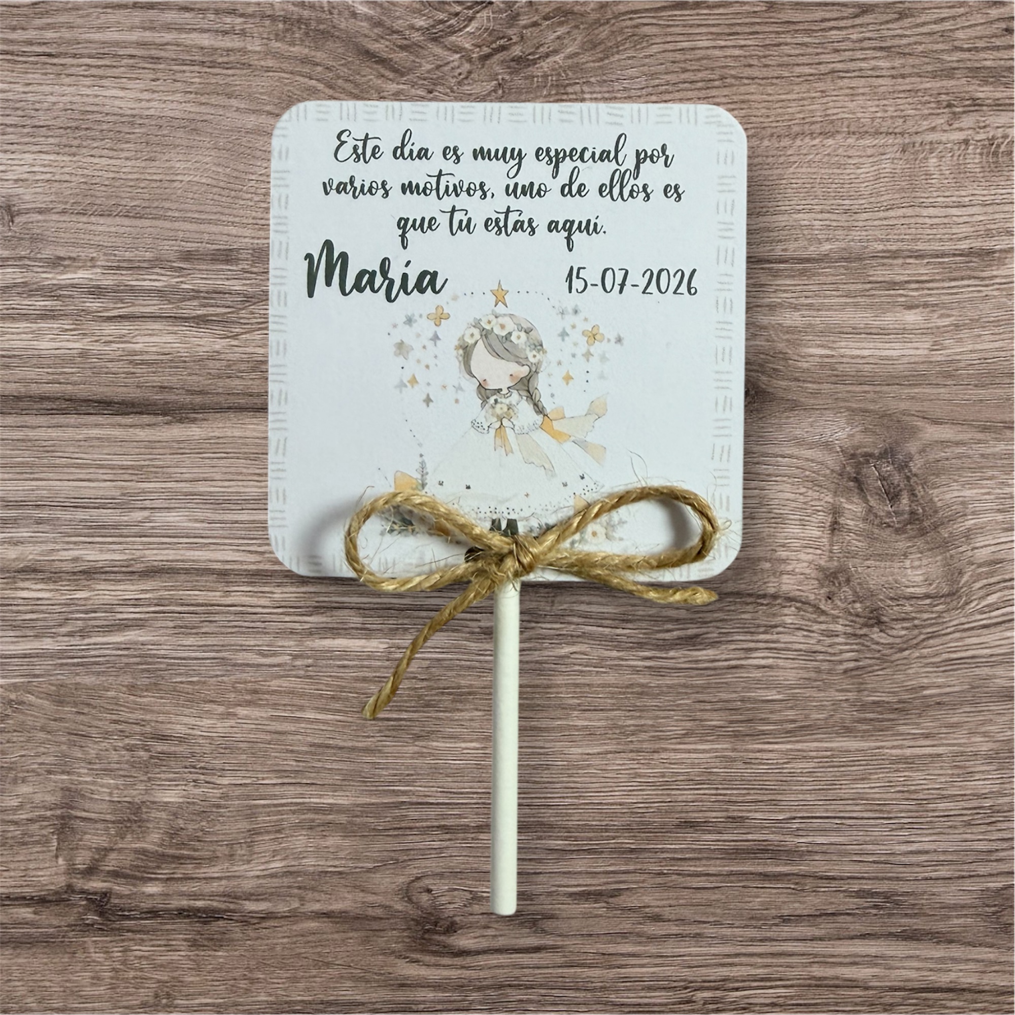 Piruleta de agradecimiento niña flores y estrellas