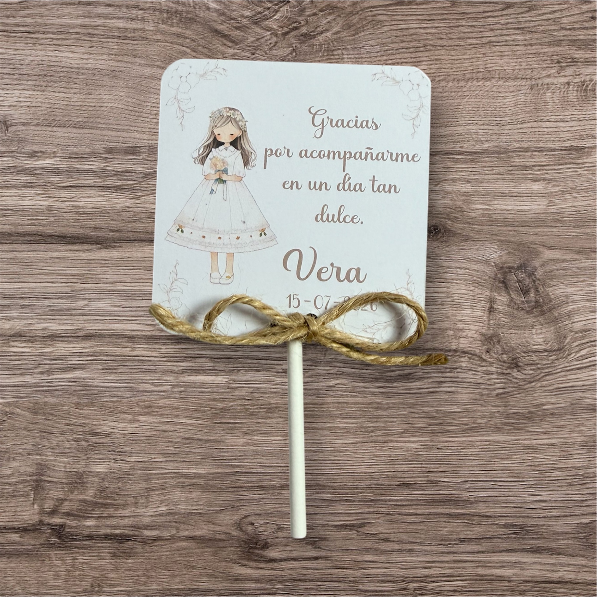 Piruleta de agradecimiento niña ramo flores
