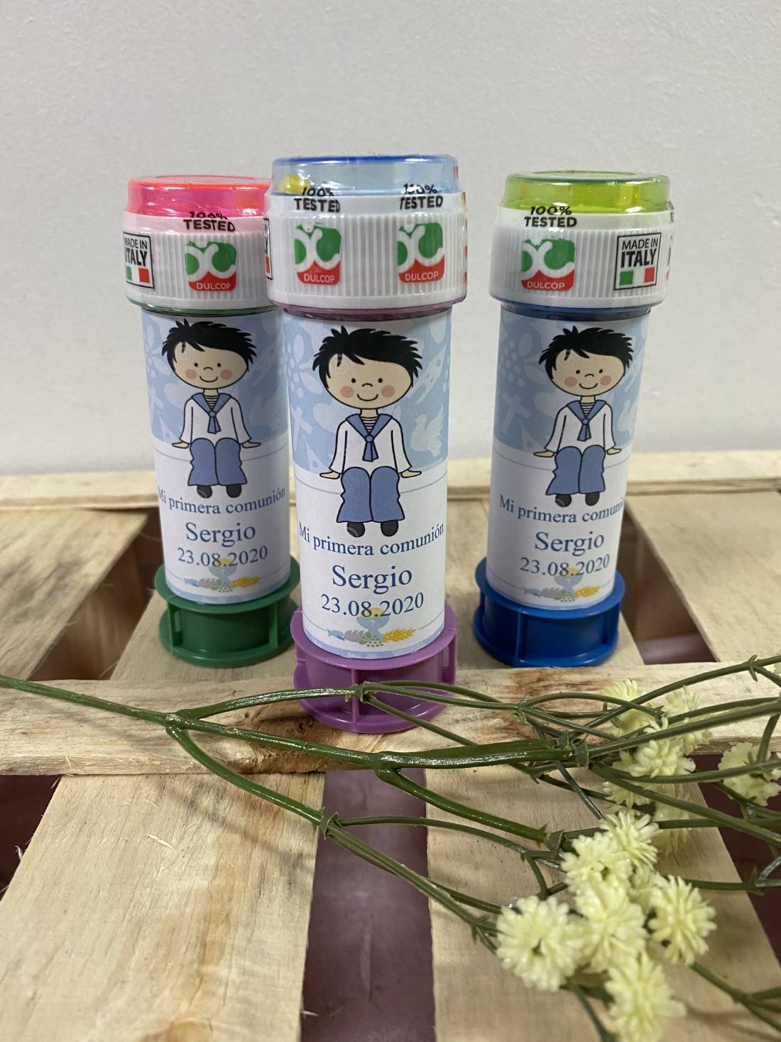 Pompero comunión con pegatina personalizada