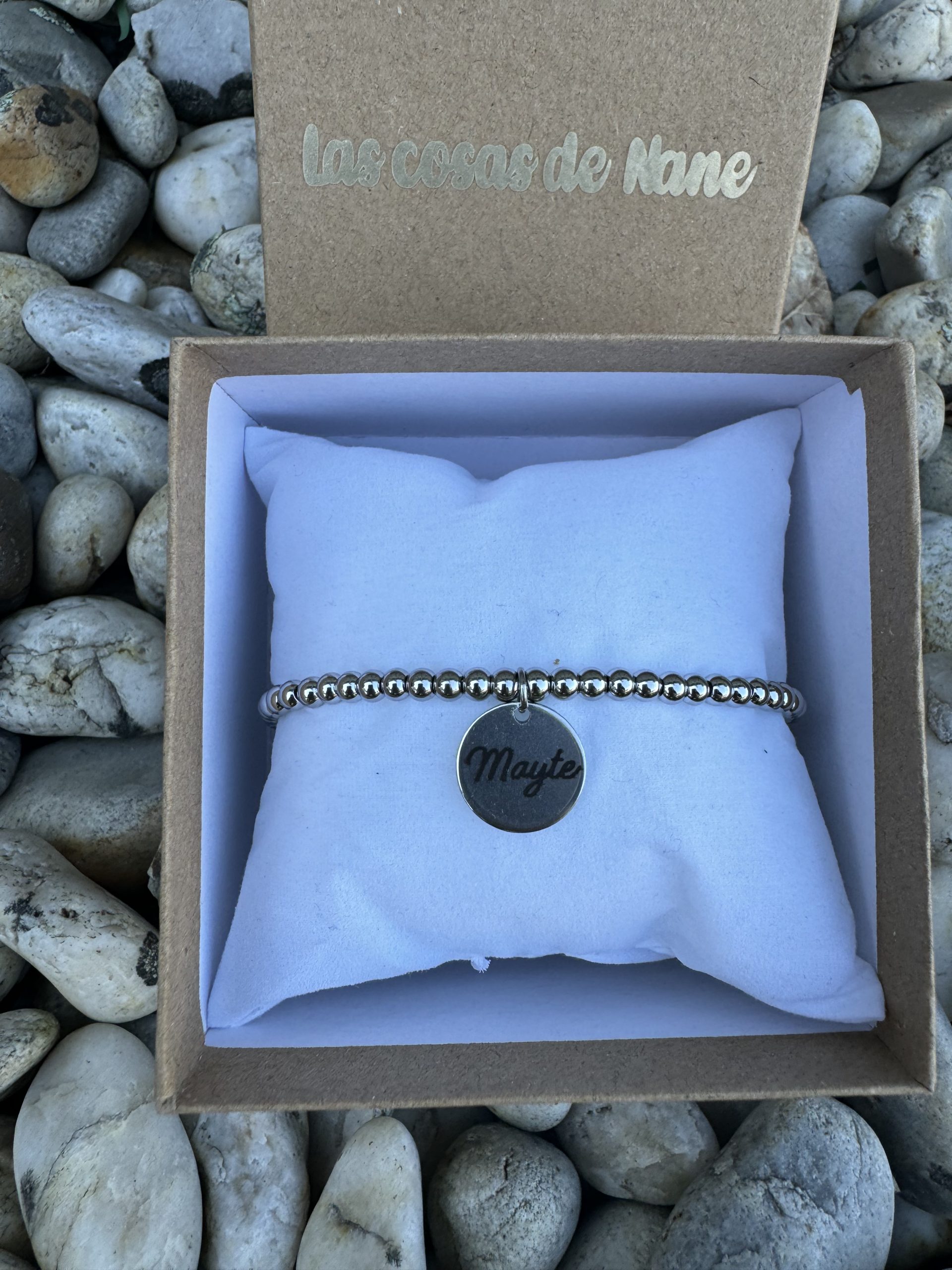 Pulsera acero bolitas con medalla