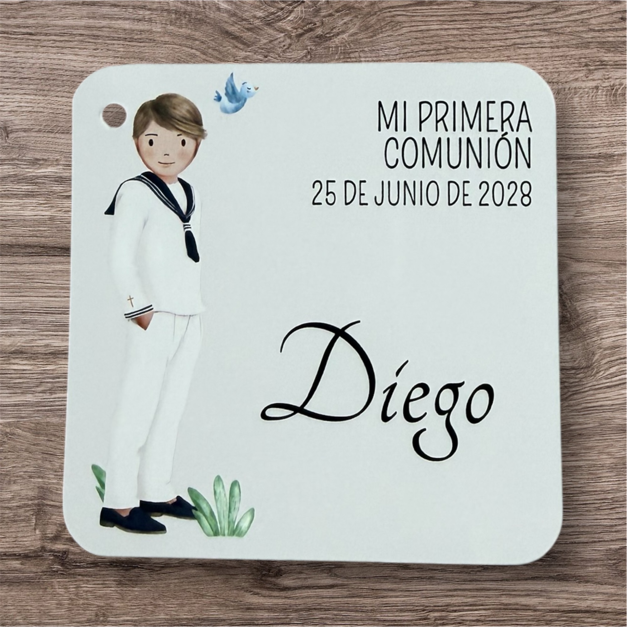 Tarjeta detalles niño traje marinero