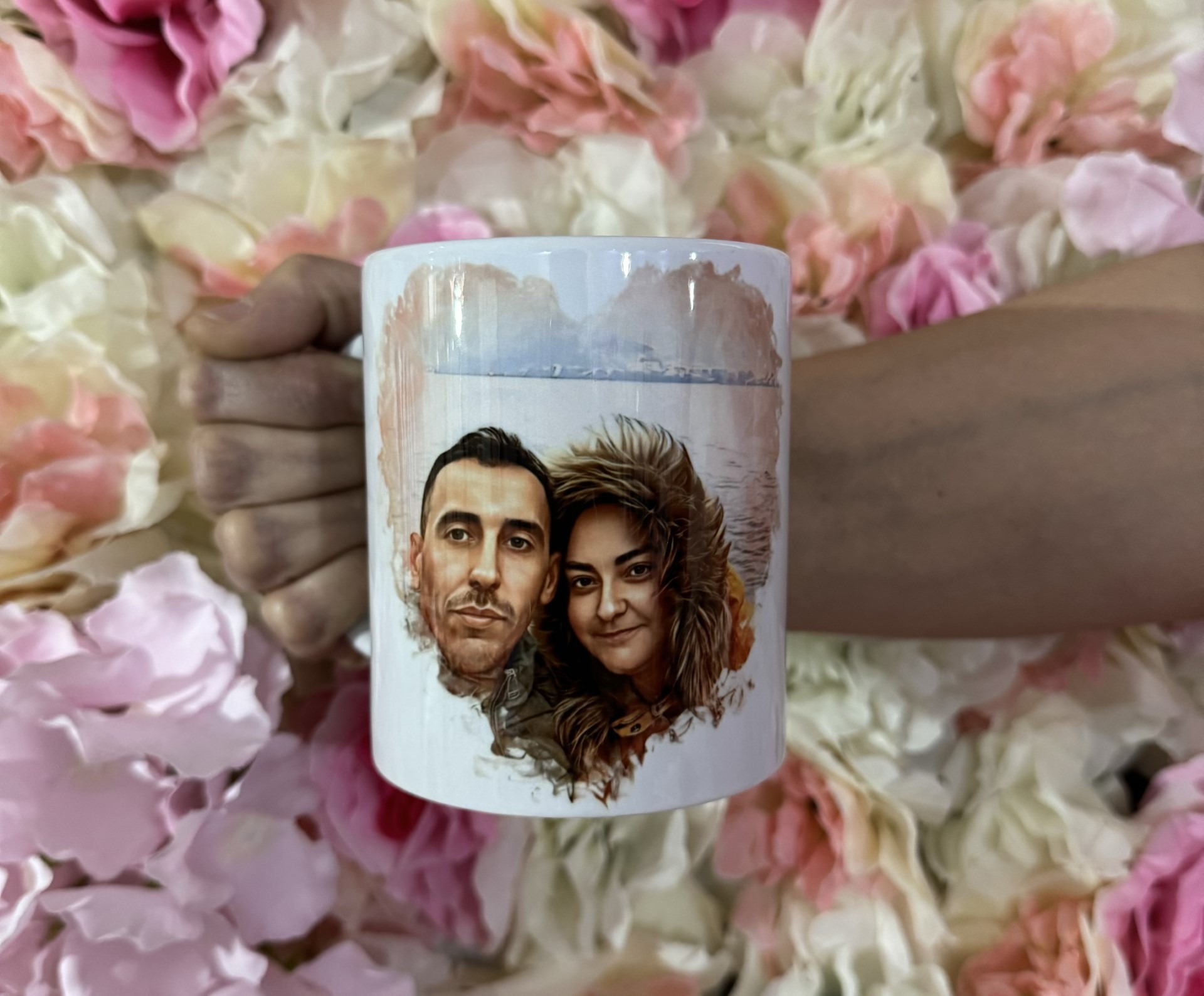 Taza personalizada corazón acuarela