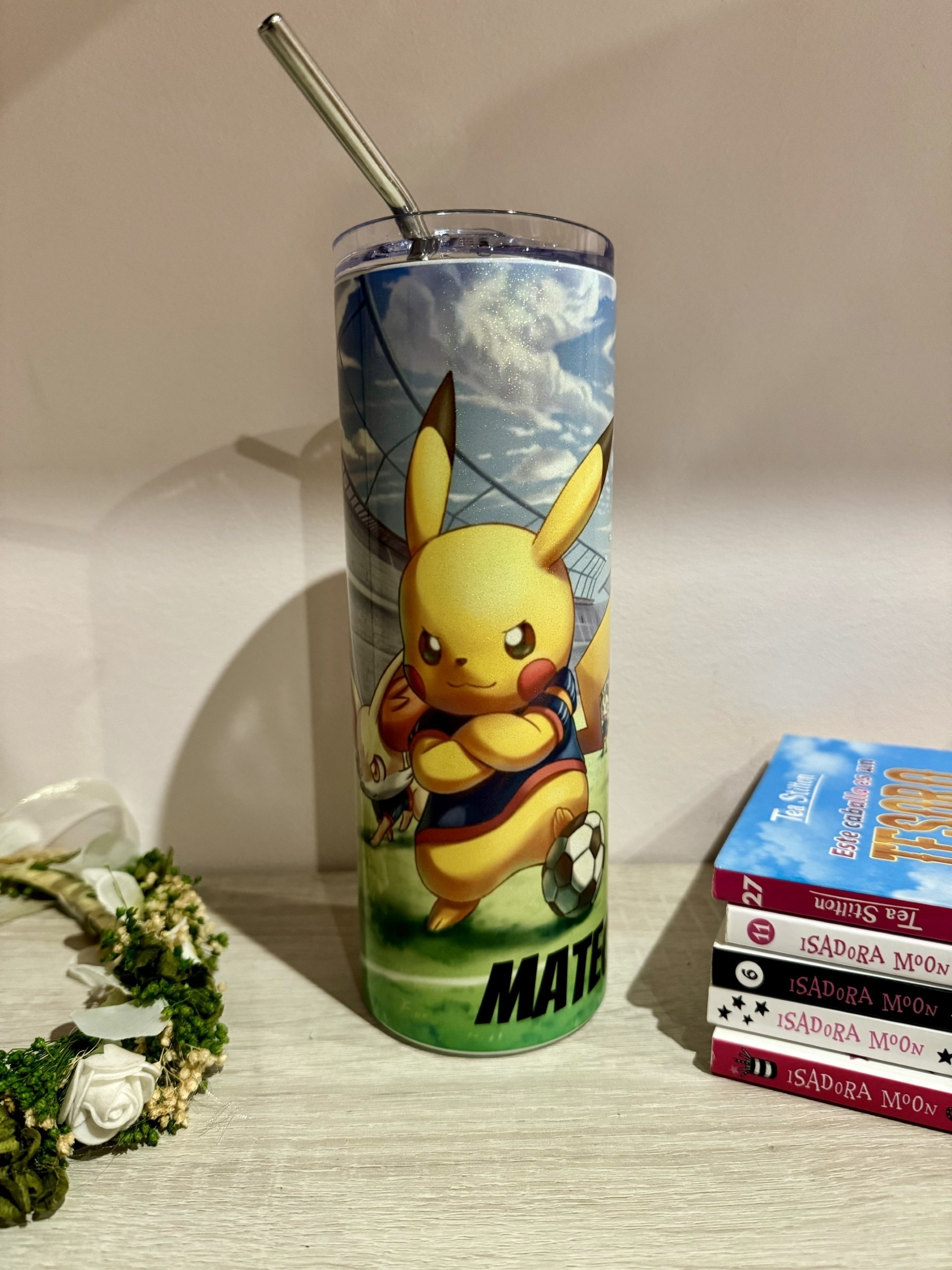 Vaso termo acabado glitter pikachu